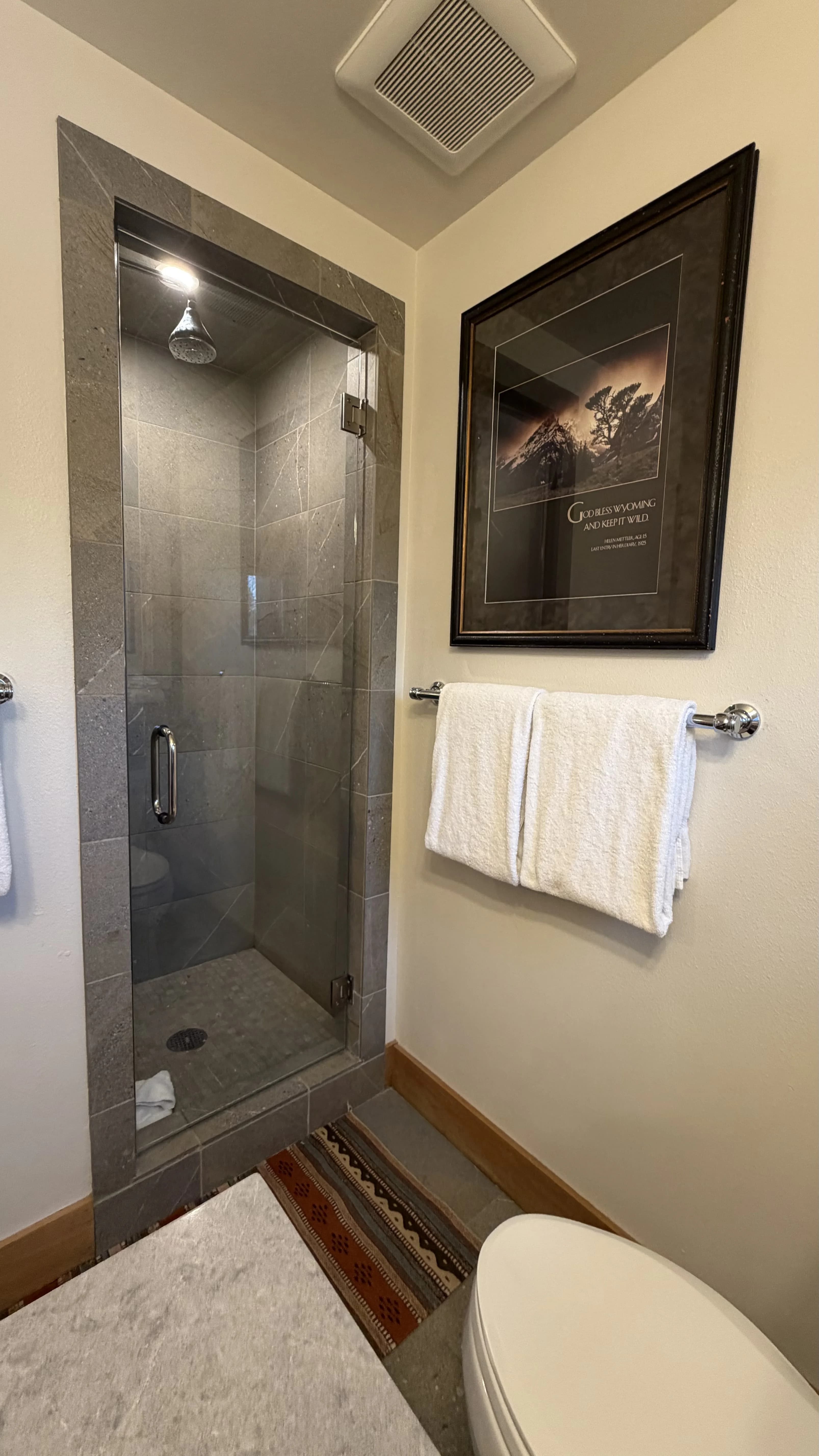 Queen ensuite bathroom with glass shower - Spring Creek Ranch Jackson Hole